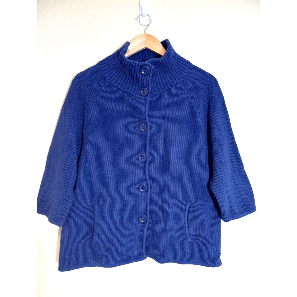 TALBOTS Women's Blue Cotton Knit Button Cardigan Pockets Size M